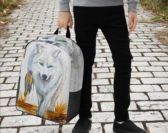 Kola White Wolf Minimalist Backpack | Water-Resistant Polyester | 20L Laptop, Hidden Pocket