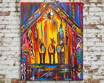 The Three Who Remember | Three Horses Ancestry | Contemporary Indigenous Fine Art | Museum-quality Fine Art Giclée by Layne Polzin