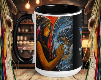 ¿Te gusta lo que ves? Taza con color en el interior: Fuerza femenina – Taza de arte curativo – Empoderamiento