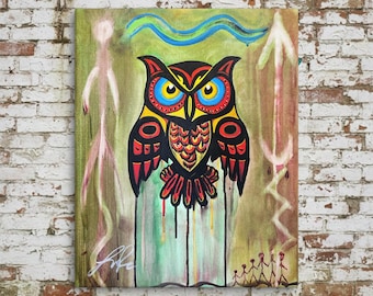 Owl Guardian | Symbolic Owl & Ancestral Story Art | Contemporary Fine Art | Museum-quality Fine Art Giclée by Layne Polzin