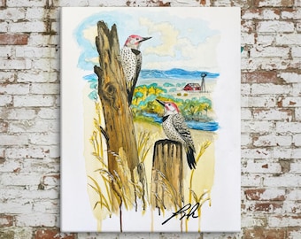 The Northern Flicker Woodpecker | Woodpeckers & Country Landscape | Contemporary Fine Art | Museum-quality Fine Art Giclée by Layne Polzin