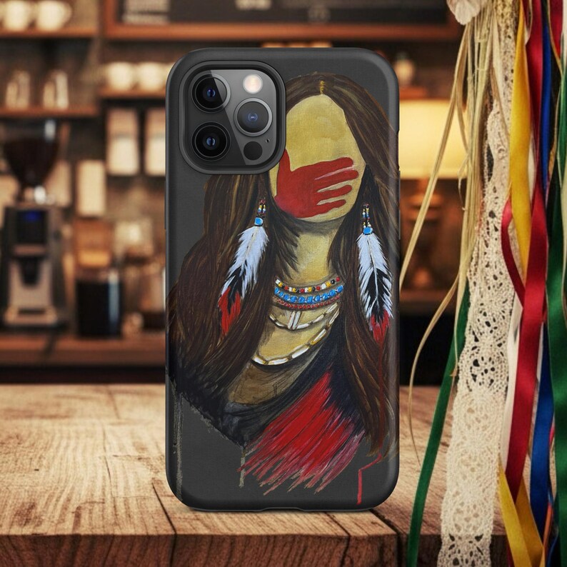 MMIW Red Hand Painting Tough Case for iPhone®, Silenced Not Forgotten, Native American Woman Art, Indigenous Awareness Artwork