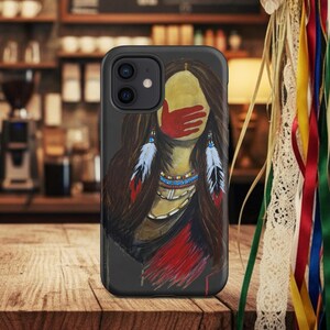MMIW Red Hand Painting Tough Case for iPhone®, Silenced Not Forgotten, Native American Woman Art, Indigenous Awareness Artwork