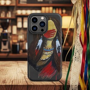 MMIW Red Hand Painting Tough Case for iPhone®, Silenced Not Forgotten, Native American Woman Art, Indigenous Awareness Artwork