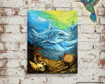 Last Call Shark Giclée Print – Sobriety Recovery Art, Native Spiritual Ocean Artwork, Symbolic Healing Canvas, Addiction Recovery Wall Art