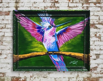 Hummingbird Fantasy Canvas Print – Colorful Native Inspired Spiritual Bird Painting, Vibrant Expressionist Canvas Wall Decor