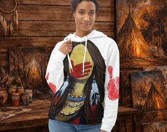 MMIW Hoodie, Red Handprint Native Art White Hoodie, Silenced Not Forgotten, Indigenous Awareness Sweatshirt, Native American Art Apparel