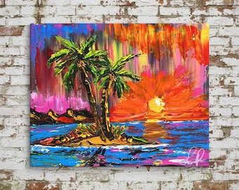 Tropical Breeze Sunset Canvas Print | Colorful Island Seascape Art | Vibrant Coastal Wall Decor