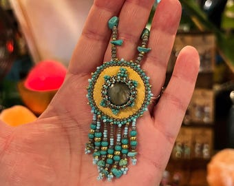 Cherokee Path Turtle Collar Necklace | Handmade Turquoise Beaded Necklace | Turtle Medallion | Native Jewelry | Indigenous Beadwork
