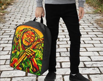 Mochila Bob Marley Art Bag / Mochila inspirada en el reggae, mochila de viaje espiritual, mochila escolar minimalista estilo boho.