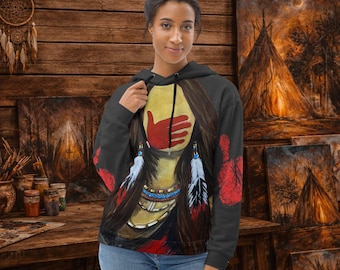 MMIW Hoodie, Red Handprint Native Vintage Black Art Hoodie, Silenced Not Forgotten, Indigenous Awareness Sweatshirt, Native American Art