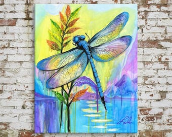 Messenger Between Worlds Dragonfly Canvas Art | Cherokee Inspired Native American Painting | Spiritual Wall Art  | Symbolism Transformation
