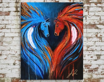 Spirit Horses Canvas Print – Native American Horse Art, Symbolic Expressionism, Colorful Spiritual Wall Art, Contemporary Western