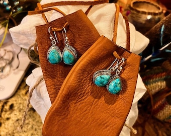 Salty Creek Kingman Turquoise Earrings | Sterling Silver Teardrop Dangles | Natural Kingman Turquoise | Bold Boho Western Earrings