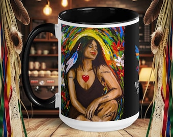 Taza "Ella nunca fue lo que decían" con interior de color. Fuerza femenina – Taza de arte curativo – Empoderamiento.