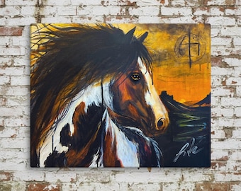 Spirit of the Horizon | Native Inspired Horse Art | Contemporary Indigenous Fine Art | Museum-quality Fine Art Giclée by Layne Polzin