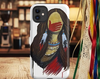 MMIW Red Hand Painting White Tough Case for iPhone®, Silenced Not Forgotten, Native American Woman Art, Indigenous Awareness Artwork