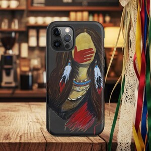 MMIW Red Hand Painting Tough Case for iPhone®, Silenced Not Forgotten, Native American Woman Art, Indigenous Awareness Artwork