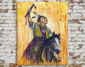 Cherokee War Cry | Original Painting, Canvas or Paper Giclée | Contemporary Indigenous Fine Art by Layne Polzin