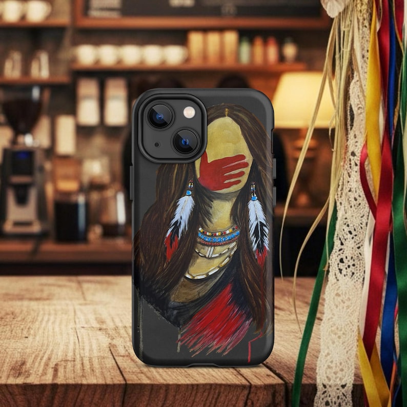 MMIW Red Hand Painting Tough Case for iPhone®, Silenced Not Forgotten, Native American Woman Art, Indigenous Awareness Artwork