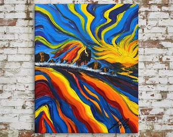 Freedom Run | Colorful Running Bison & Buffalo Art | Contemporary Indigenous Fine Art | Museum-quality Fine Art Giclée by Layne Polzin