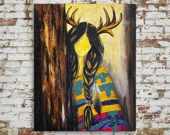 Deer Woman, She Sees You | Deer Woman Legend Art | Contemporary Indigenous Fine Art | Museum-quality Fine Art Giclée by Layne Polzin