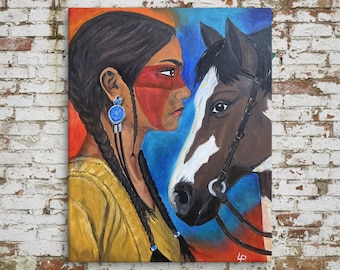 Native Woman Horse, Cherokee Storytelling Giclée Canvas | Archival Pigment Ink | 16X20 In