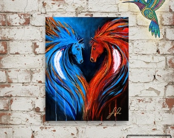 Spirit Horses Giclée Print – Native American Horse Art, Symbolic Expressionism, Colorful Spiritual Wall Art, Contemporary Western