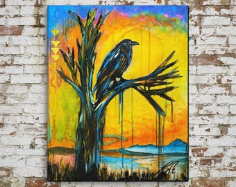 The Raven Who Chose the Sun | Raven & Sun Symbolic Art | Contemporary Indigenous Fine Art | Museum-quality Fine Art Giclée by Layne Polzin