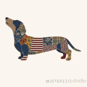 Red White Stripes Dachshund PNG, Patriotic Wiener Dog Shirt DTF, 4th of July Doxie Sublimation, Retro USA Multi-Textured Patchwork Graphic