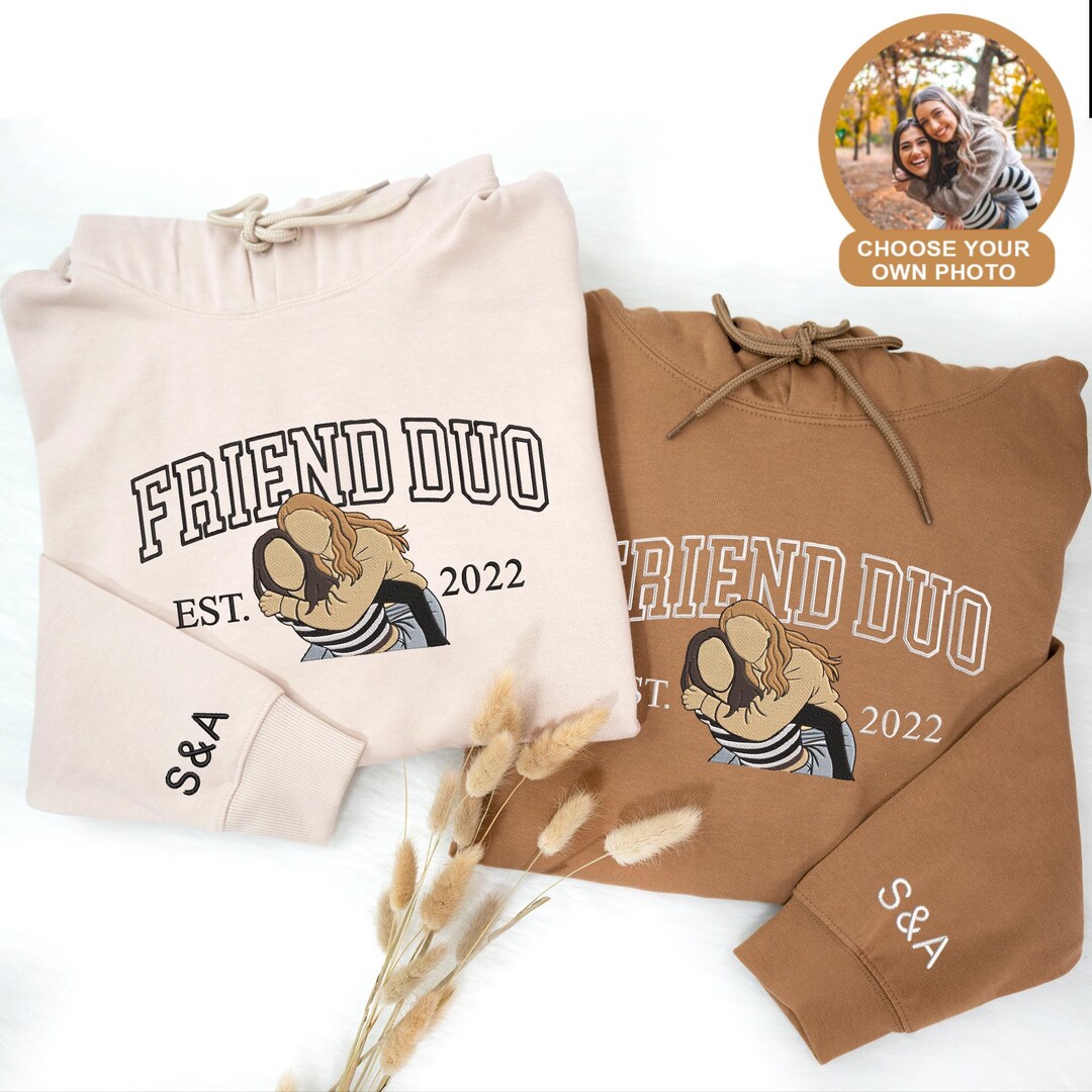 Best Friend Duo Hoodie Custom Photo, Personalized Friendship Sweatshirt ...