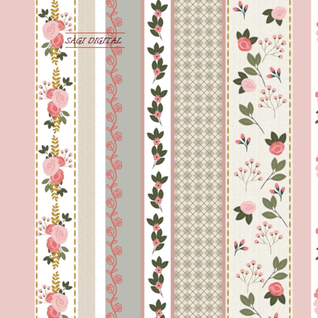 Vintage Rose Stripe Seamless Pattern, Romantic Floral Ticking Digital ...