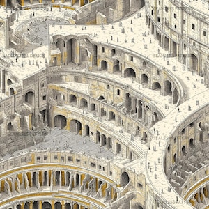 Rome Colosseum Isometric Seamless Pattern, Ancient Roman Architecture Digital Paper