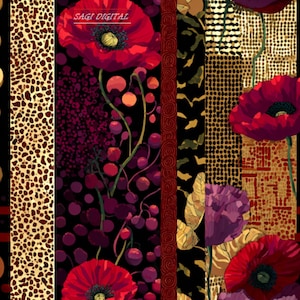 Roter Mohn Leopard Nahtloses Muster, Boho Blumen Patchwork Digital Papier, Maximalist Stoffdesign