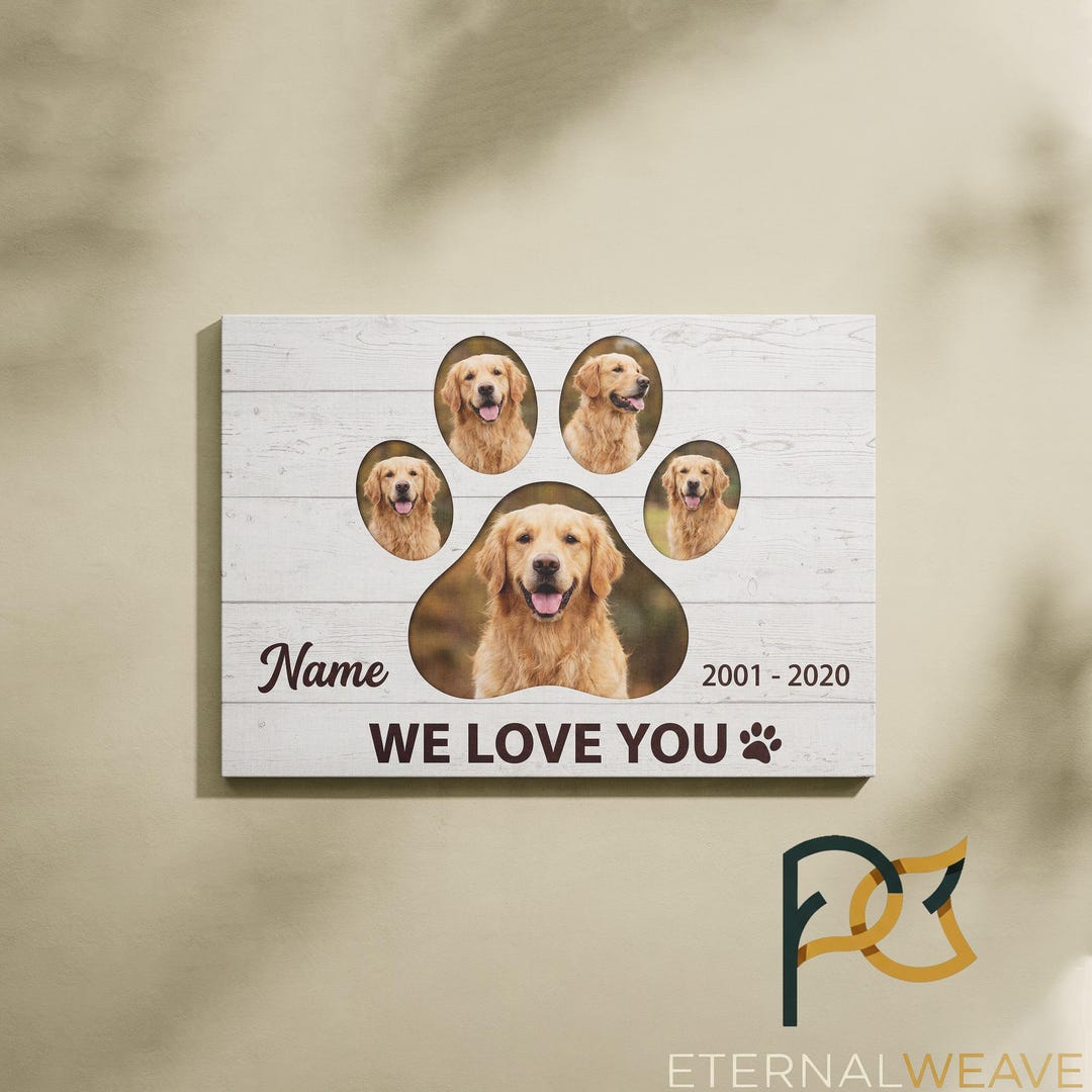 Pet Memorial Photo Collage Canvas | Custom Paw Print Dog Art | Dog Loss ...