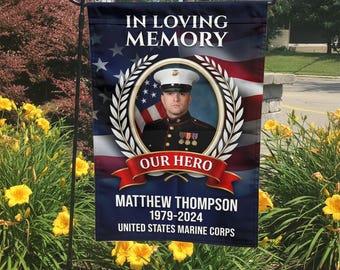 Military Memorial Garden Flag | Custom Military Photo Remembrance | Military Hero Tribute | Veteran Yard Sign | Funeral Decor