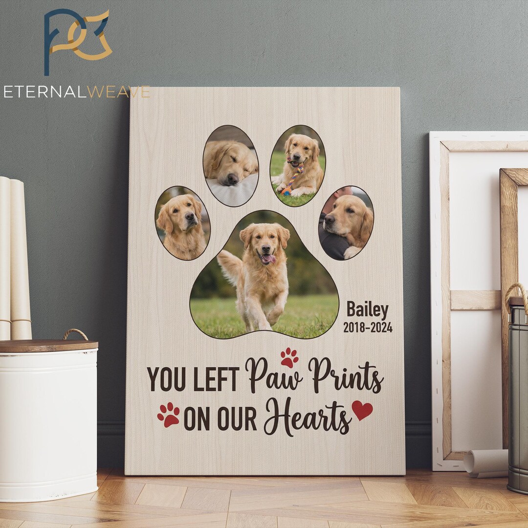 Dog Memorial Photo Collage | Paw Print Canvas | Pet Loss Sympathy Gift ...
