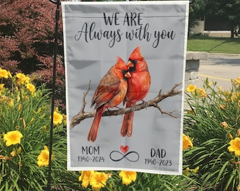 Cardinal Memorial Garden Flag | Personalized Mom and Dad Remembrance Sign | Custom Bereavement Gift | Red Bird Sympathy Outdoor Decor