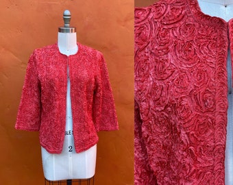 Vintage 1950s Pink Ribbon Cardigan Sweater. Pinup Rockabilly xs small medium Size 2 4 6 8 10
