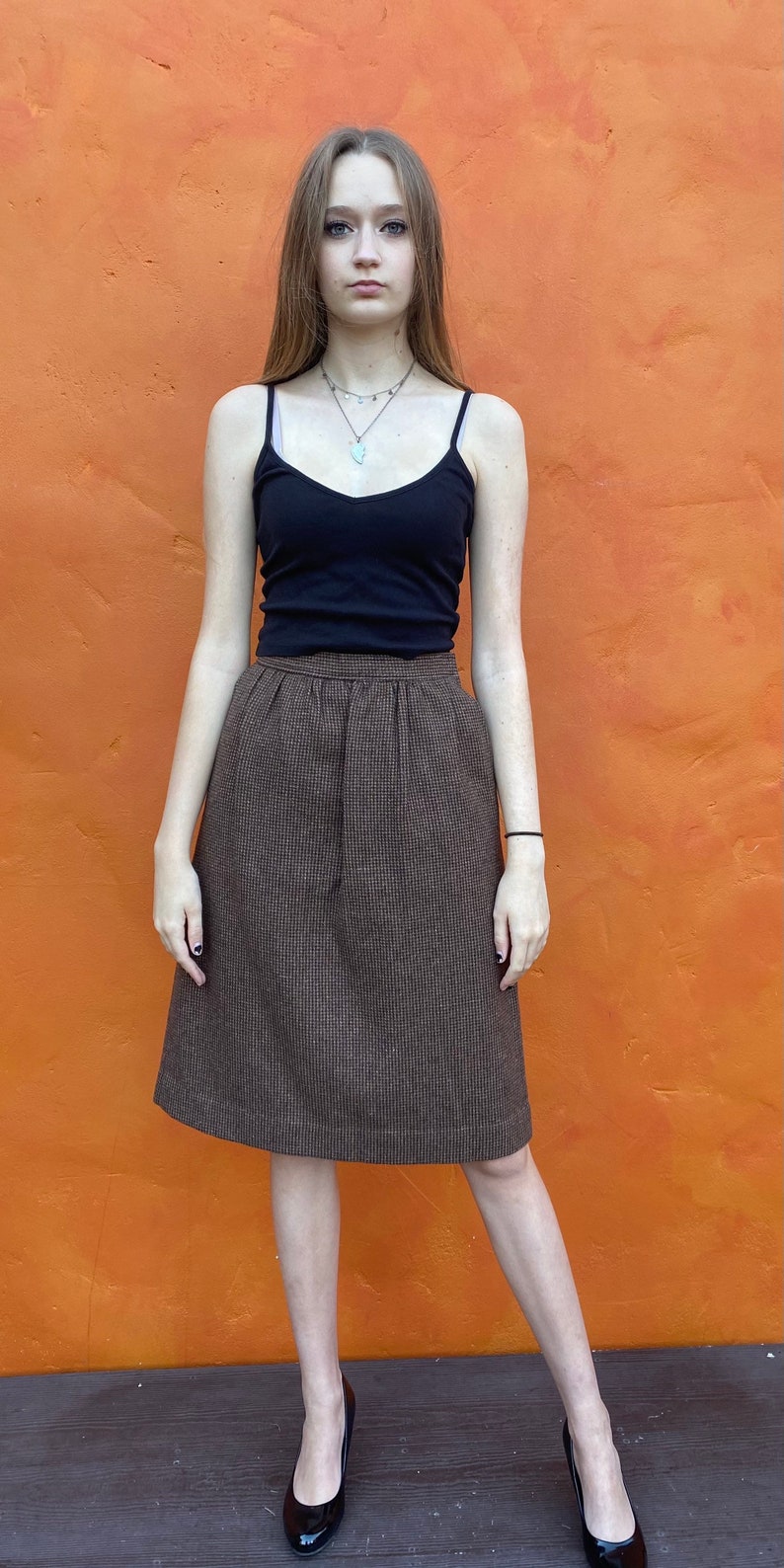 Dark Academia Tailored 1930s 1940s Land Girls Peaky Blinders xs Size 0 2 Vintage 1970s 1980s Brown Wool Houndstooth Pleated A-line Skirt