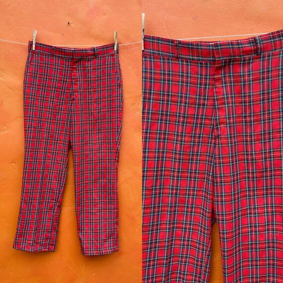 Red Tartan Plaid Pants. Retro Modern 