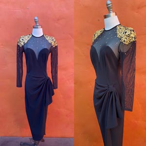 Vintage 1980s does 1940s Black Peplum Dress. Party Dress Cocktail Dress Pinup Dress 1940s Hollywood GLAMOUR Statement Evening Small Size 4 6