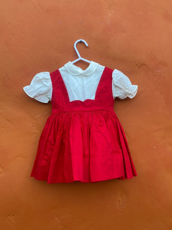 Vintage Girl’s 1950s Red & White Pinafore Dress. … - image 1