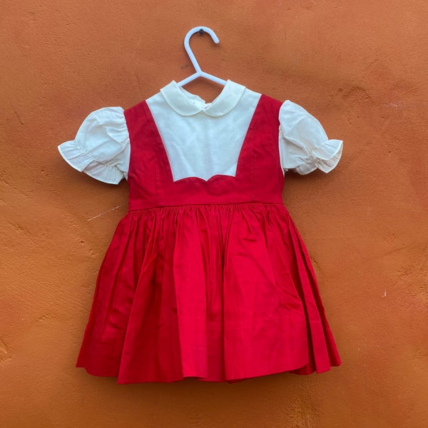 Vintage Girl’s 1950s Red & White Pinafore Dress. Holiday Christmas 2T 18 mo Crinoline dress 1950s girl's dress