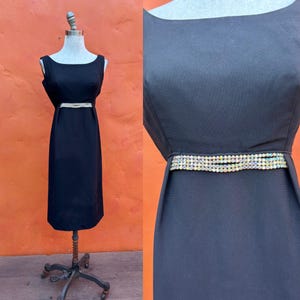 Vintage Black 1950s 1960s Wiggle Dress Rhinestone Party dress Cocktail dress Pinup rockabilly xs small Size 2 4
