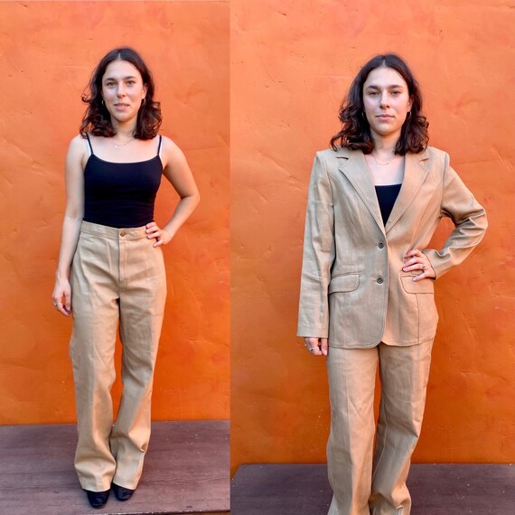 Vintage 1970s Women's 2 piece outfit. 1970s Tan P… - image 1