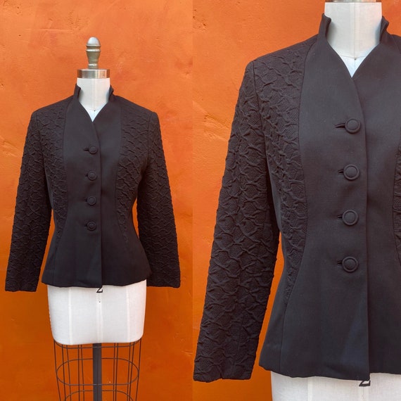Vintage 1940s Black Fitted Blazer. Fitted women's… - image 1