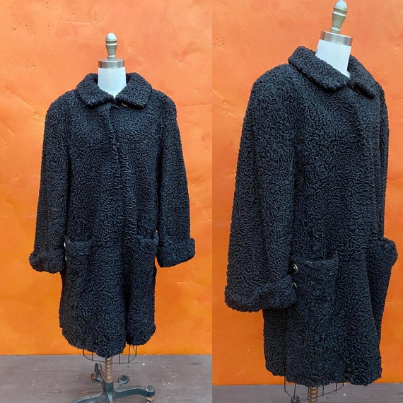 Vintage 1950s 1960s Persian Astrakin Black Curly … - image 1