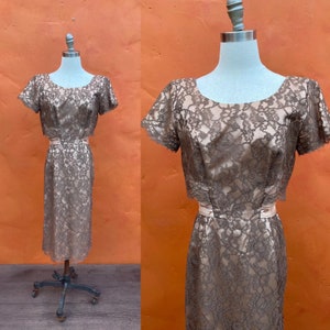 Vintage 1950s Lace Satin Wiggle Dress Party Cocktail Pinup Small Size 4 6