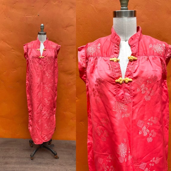 Vintage Pink Silk Hostess Asian Cheongsam Tunic M… - image 1